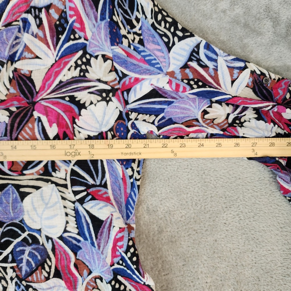 Tommy Bahama Shirt Womens Medium Tropical Leaf Print Roll Tab Sleeve Boho Top - Picture 4 of 8